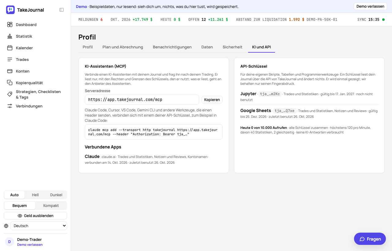 Profil › KI und API: zwei Schlüssel mit dem, was sie lesen dürfen, bis wann sie gelten und wann sie zuletzt benutzt wurden