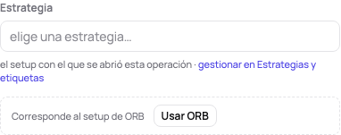 Una operación sin estrategia: el setup que le corresponde ofrecido bajo su campo de estrategia, con Usar ORB