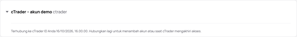 Kartu koneksi cTrader di demo: terhubung ke cTrader ID