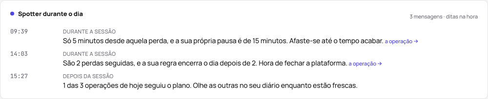 O que o Spotter disse durante um dia, na página do dia acima da revisão com IA