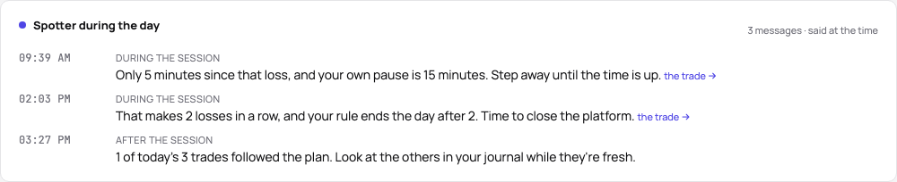 What Spotter said during a day, on the day’s page above its AI review