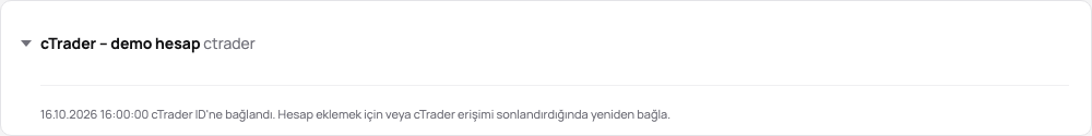 Demodaki cTrader bağlantı kartı: bir cTrader ID’ye bağlı