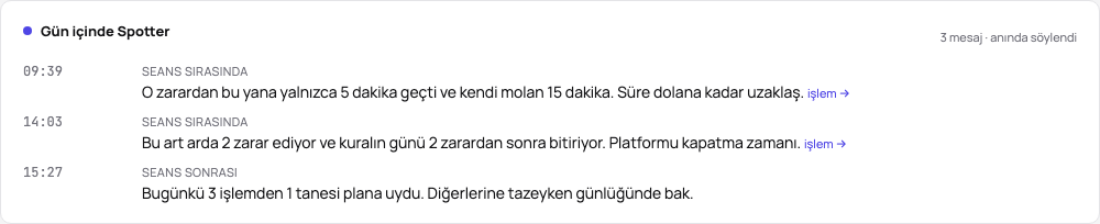 Spotter’ın bir gün boyunca söyledikleri, günün sayfasında yapay zeka değerlendirmesinin üstünde
