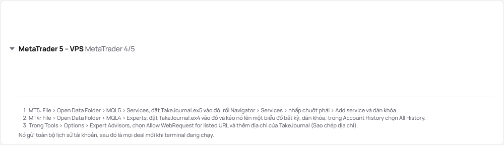 Thẻ kết nối MetaTrader trong bản demo: trạng thái, các tệp tải về và các bước