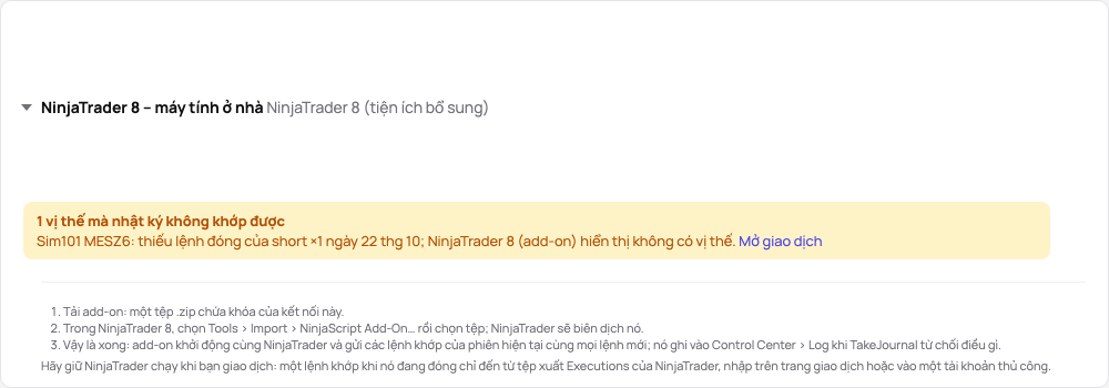 Thẻ kết nối trong bản demo: trạng thái của tiện ích bổ sung, ba bước và liên kết đến hướng dẫn